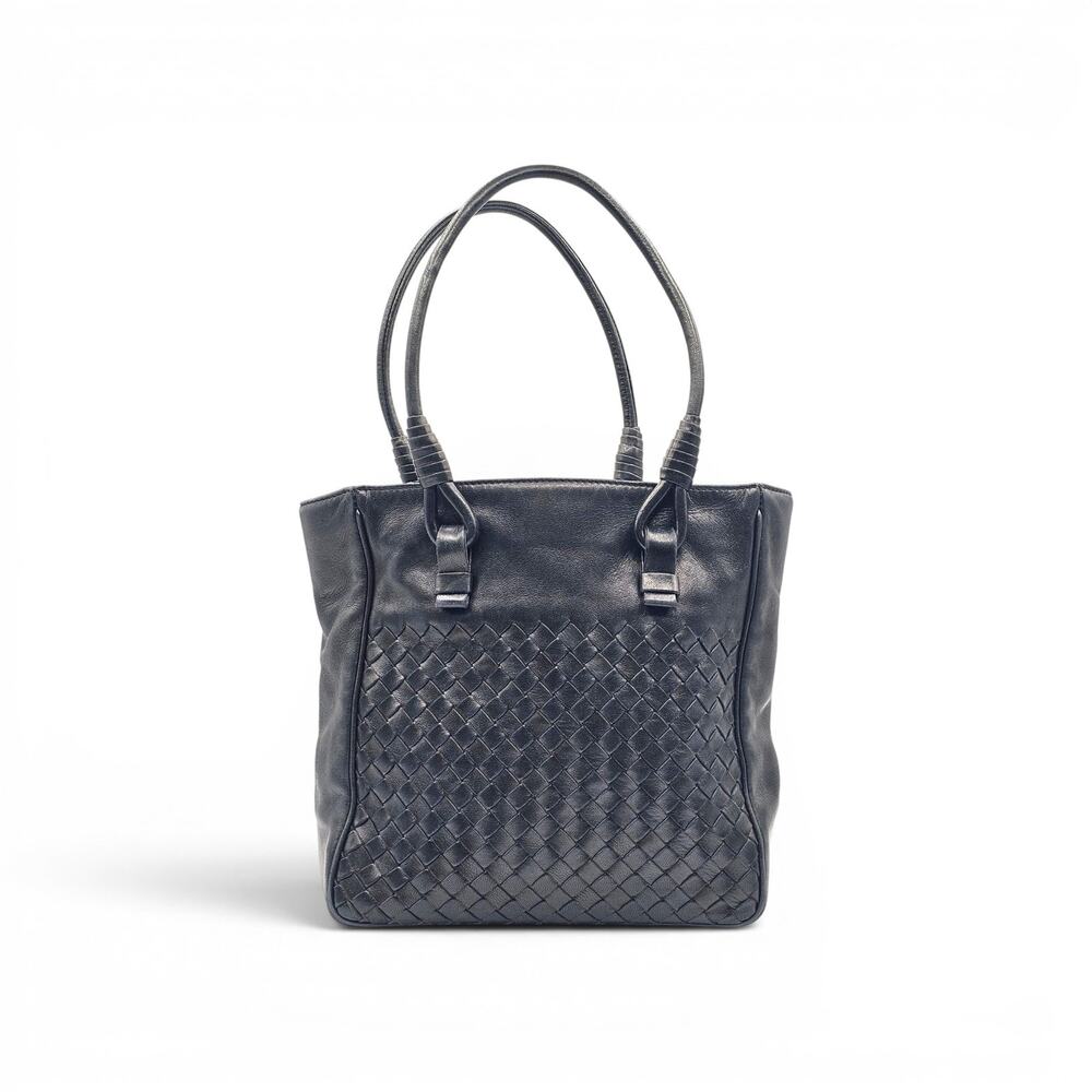 Bottega Veneta Small Tote Bag Black Nappa Leather Intrecciato Parachute Woven